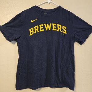 Nike X Milwaukee Brewers #22 Christian Yelich T-Shirt Adult Size Medium Blue